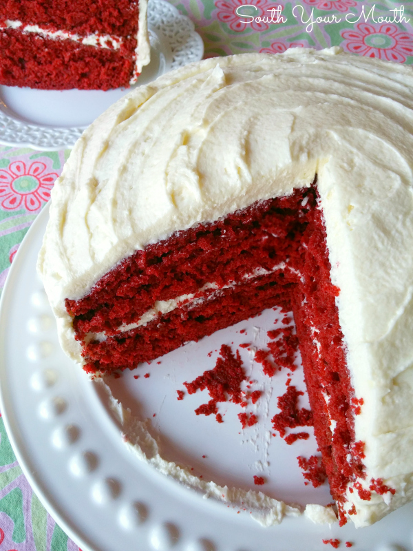 Mama's Red Velvet Cake with Cooked Buttercream Frosting! This is an old fashioned, heirloom Southern recipe for classic red velvet cake and the original cooked flour buttercream frosting.