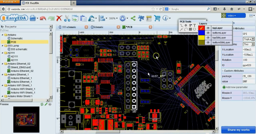 EasyEDA - Plataforma gratuita de simulação de circuitos e Design de PCB.