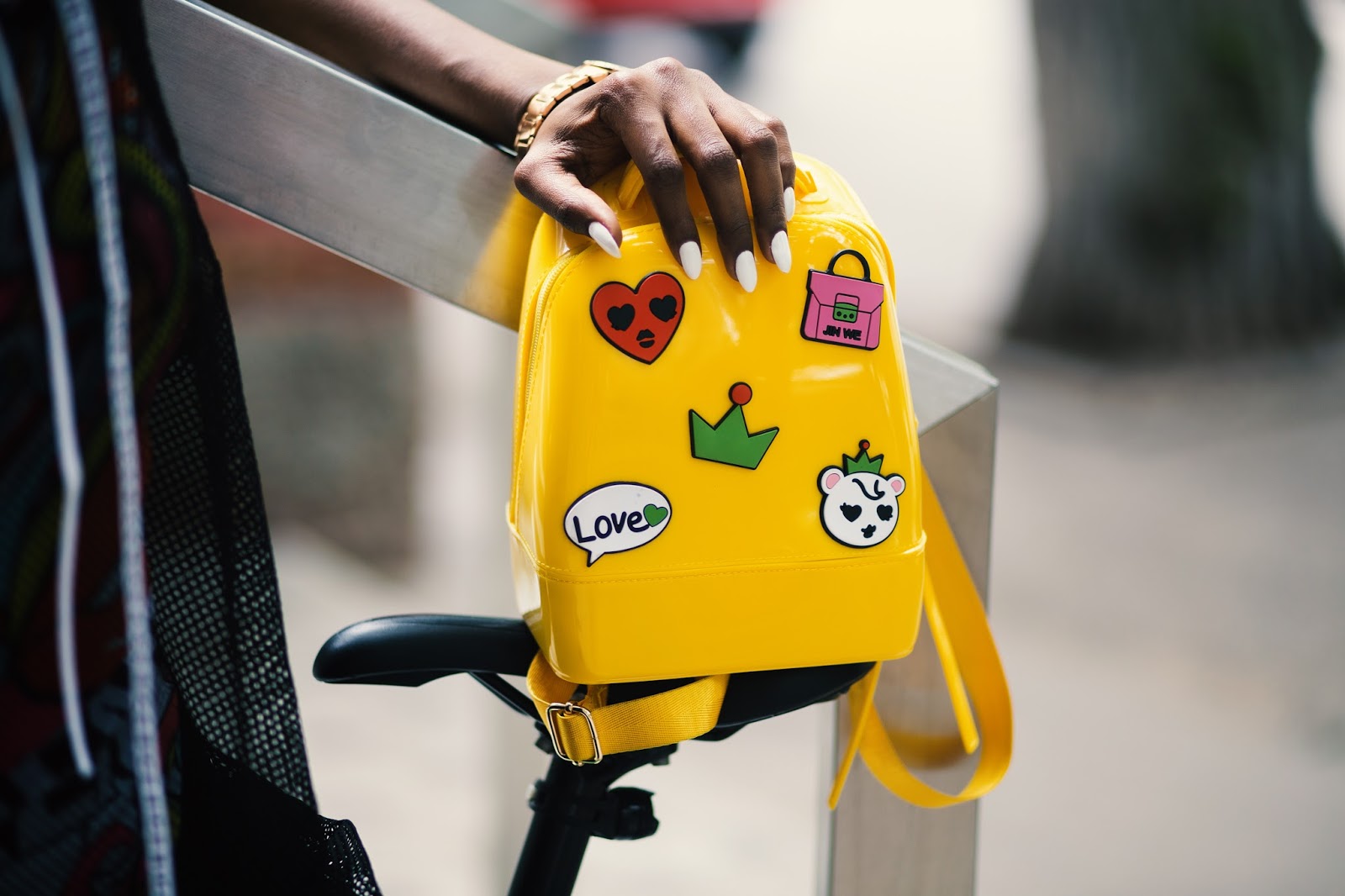 Patches Top Handle Jelly Backpack in Yellow