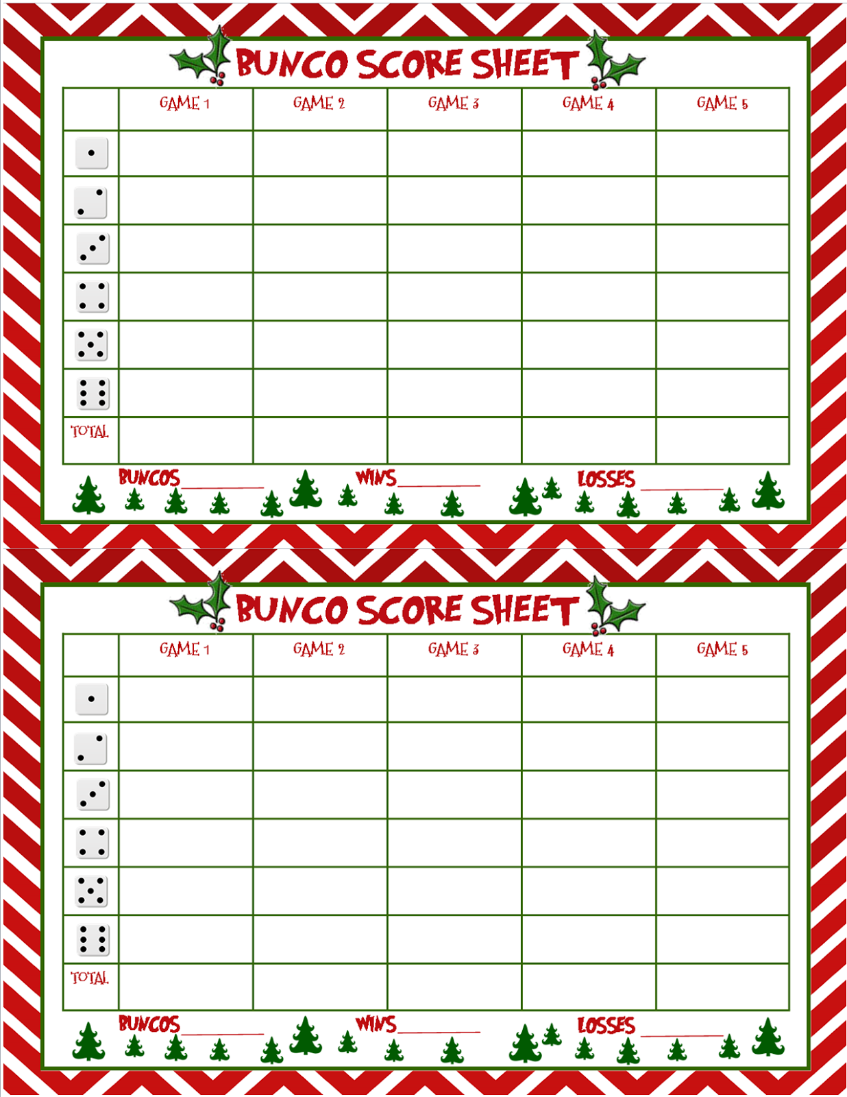 Free Printable Christmas Bunco