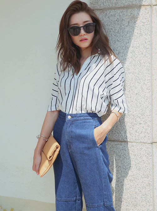 [Stylenanda] Cropped Striped Shirt | KSTYLICK - Latest Korean Fashion ...