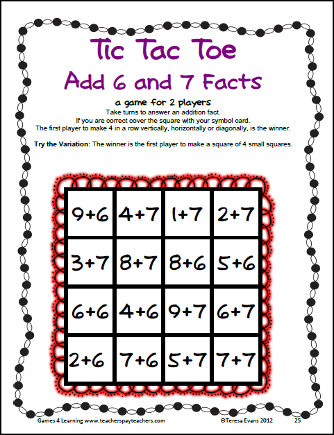 Fun Games 4 Learning: Giving Away Tic Tac Toe Math Fun - It's FREE for