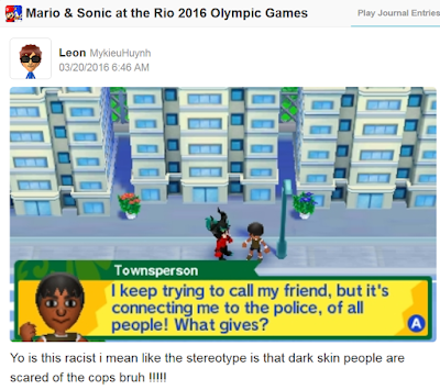 Black Mii scared of the police Mario & Sonic at the Rio 2016 Olympic Games story black Mii connecting to the police Miiverse scared of the cops racist