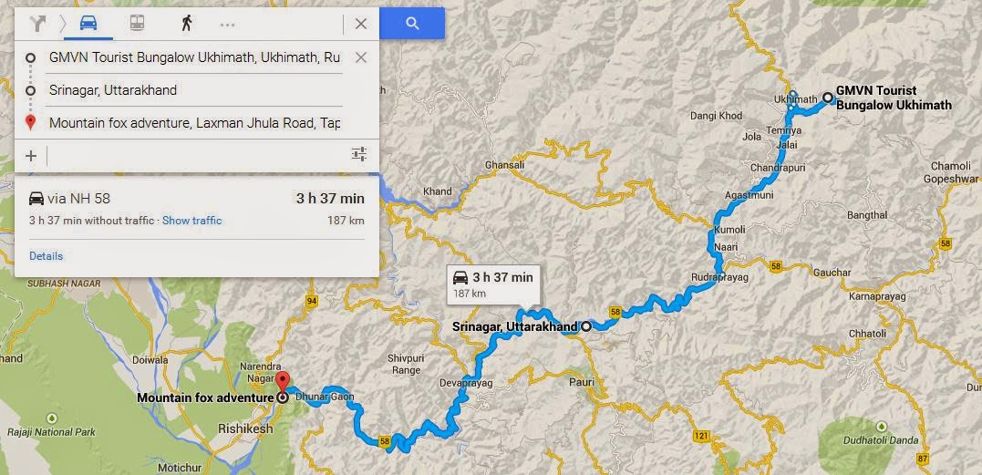 Ukhimath to Rishikesh route map