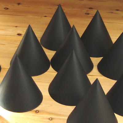 Witches hat cones made out of a sheet of A3 card