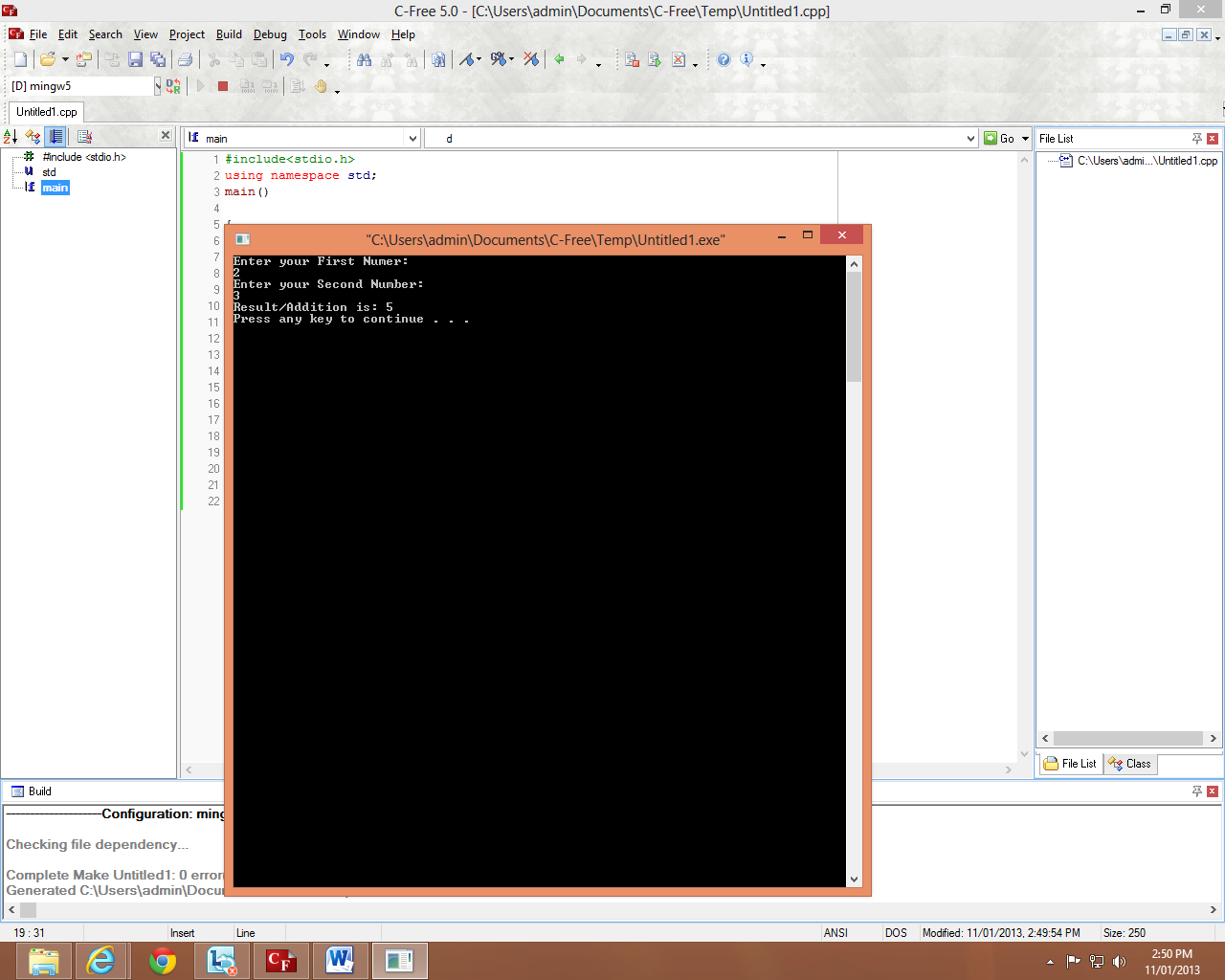 Programming using C: A Simple Program to add two numbers