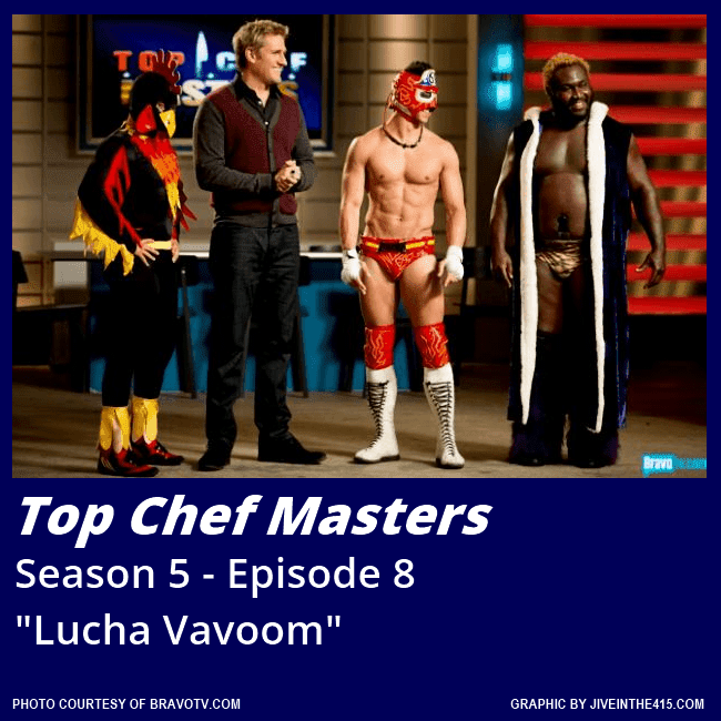 "Top Chef Masters" Season 5 - Episode 8 "Lucha Vavoom" performers with host Curtis Stone.