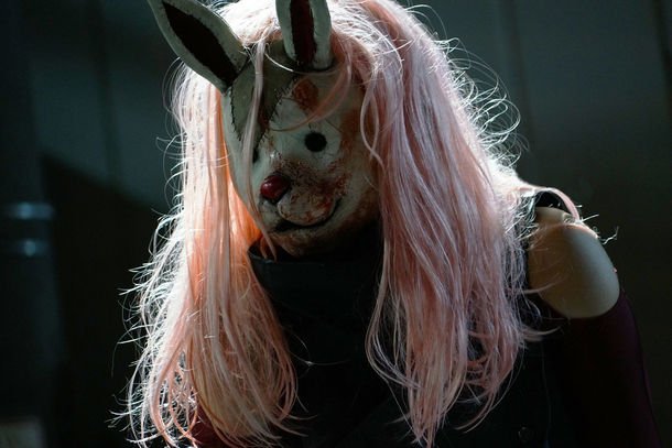 Rabbit-masked ghoul Touka Kirishima played by Fumika Shimizu / Yoshiko Sengen. touka kirishima rabbit mask tokyo ghoul live action movie Yoshiko Sengen