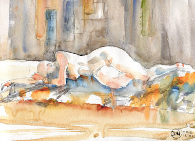 Watercolour life drawing sketch by David Meldrum 20121201