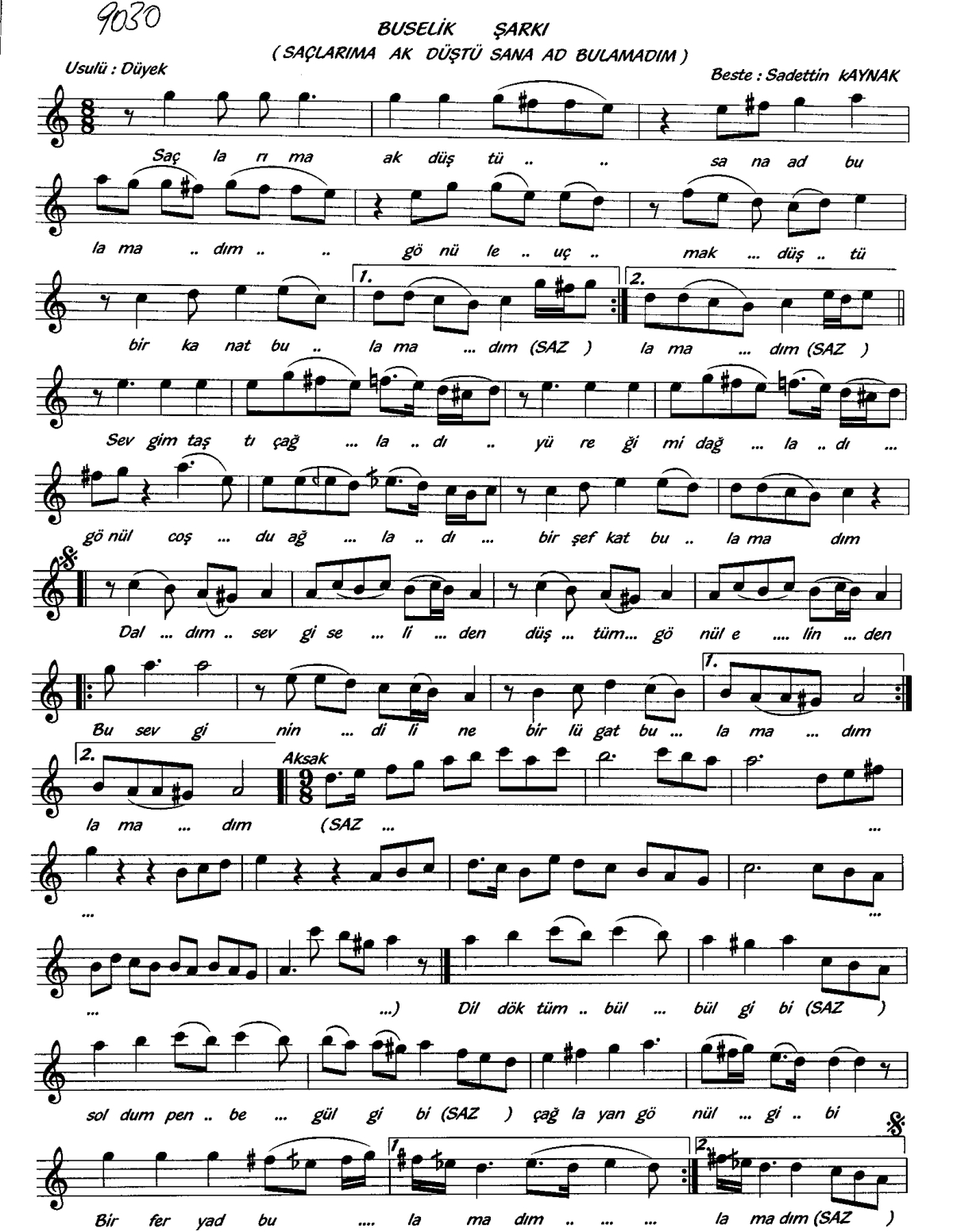 Saclarima Ak Dustu Sana Ad Bulamadim Notalar Sozleri Saclarima Ak Dustu Sana Ad Bulamadim Notalar Sozleri