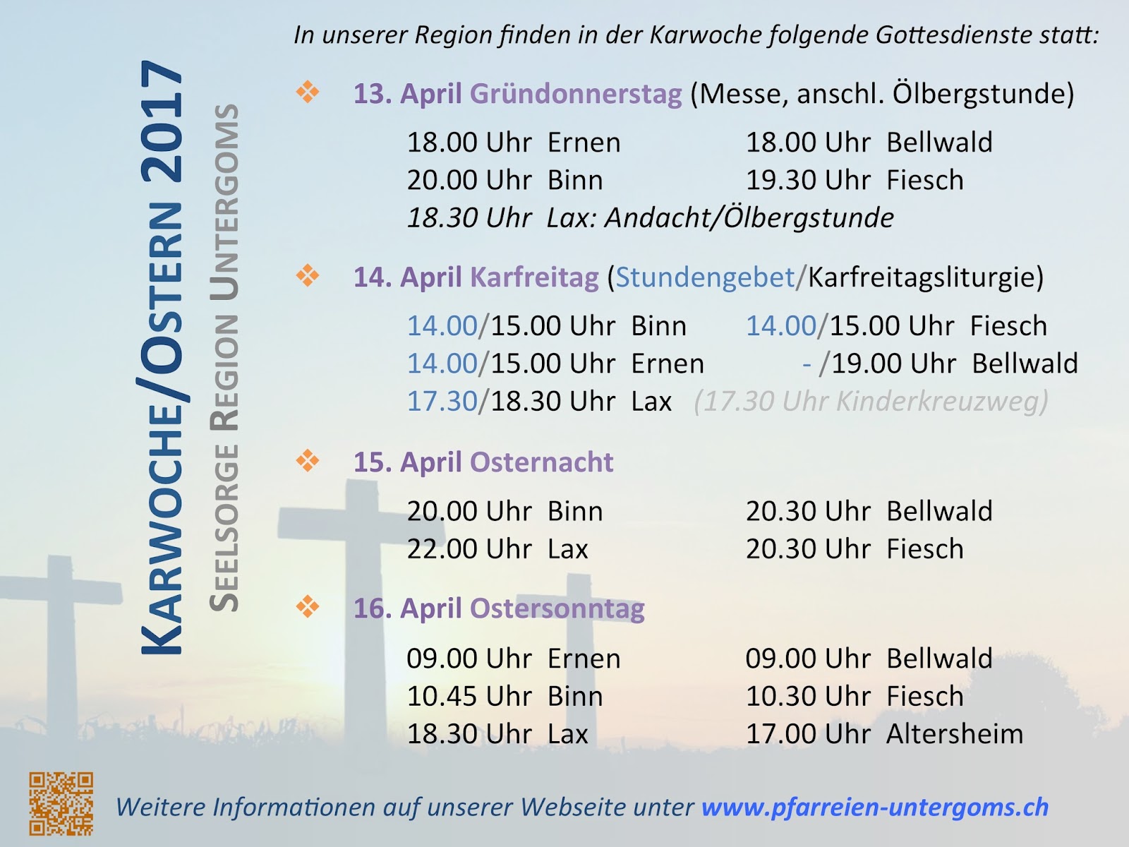 Seelsorge Region Untergoms: Gottesdienste in der Karwoche