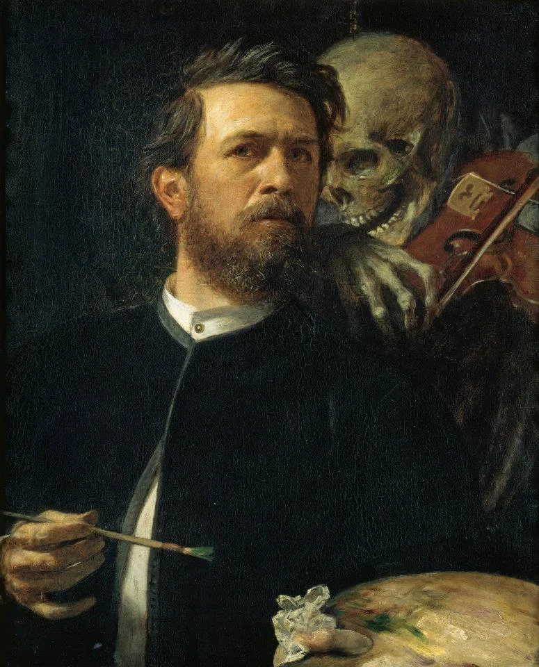 Arnold Böcklin 1827-1901 | Swiss Symbolist painter | Self Portrait with Death