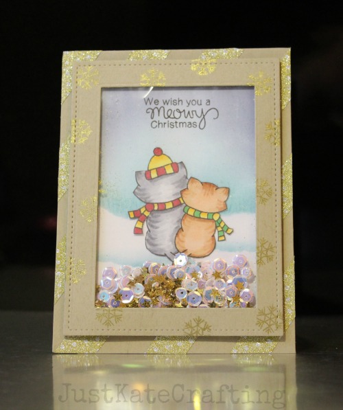 Kraft + Sparkle Challenge | Meowy Christmas Card by Just Kate Crafting | Newton's Christmas Cuddles set by Newton's Nook Designs #newtonsnook