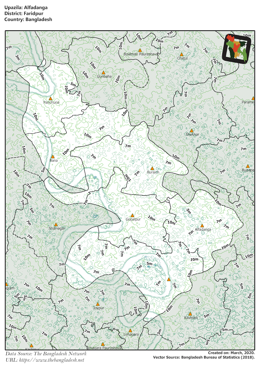 Alfadanga Upazila Elevation Map Faridpur District Bangladesh