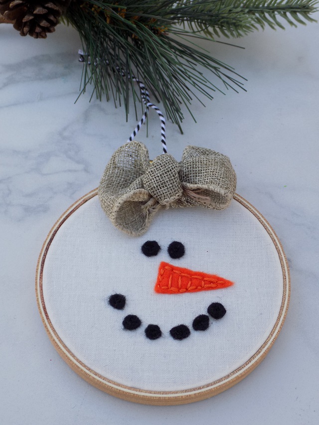 One Savvy Mom ™  NYC Area Mom Blog: Mini Embroidery Hoop Snowman Ornaments-  Kids Sewing Series at One Savvy Mom™ Project #7