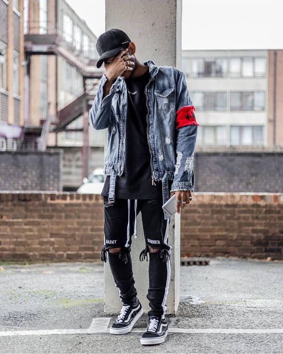 Calça Jeans Camisa Jeans Masculina Com Capuz Jaqueta Jeans Black