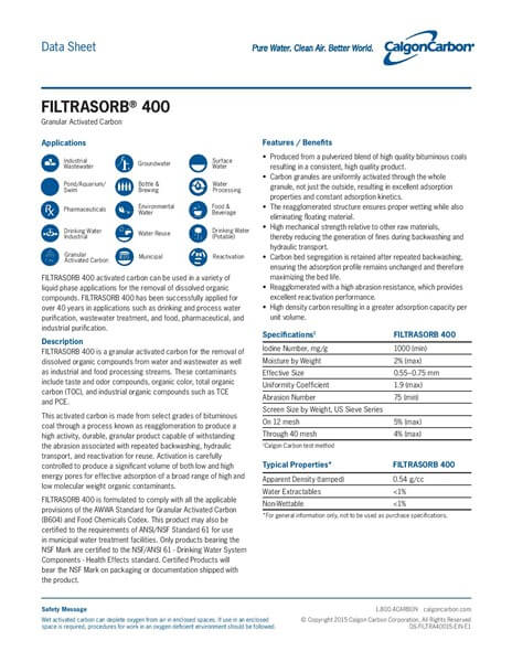 Product Data Sheet (PDS) Karbon Aktif Calgon FiltraSorb 400
