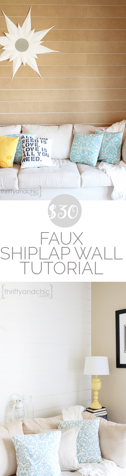 DIY shiplap wall tutorial all for under $30! DIY farmhouse decor and decorating ideas with shiplap or planked wall