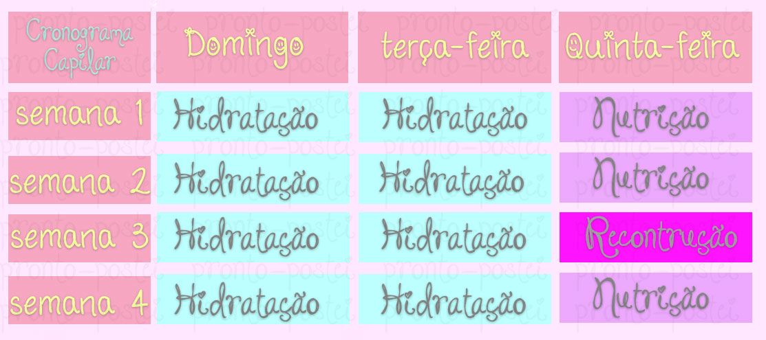 tabela de cronograma capilar cronograma capilar