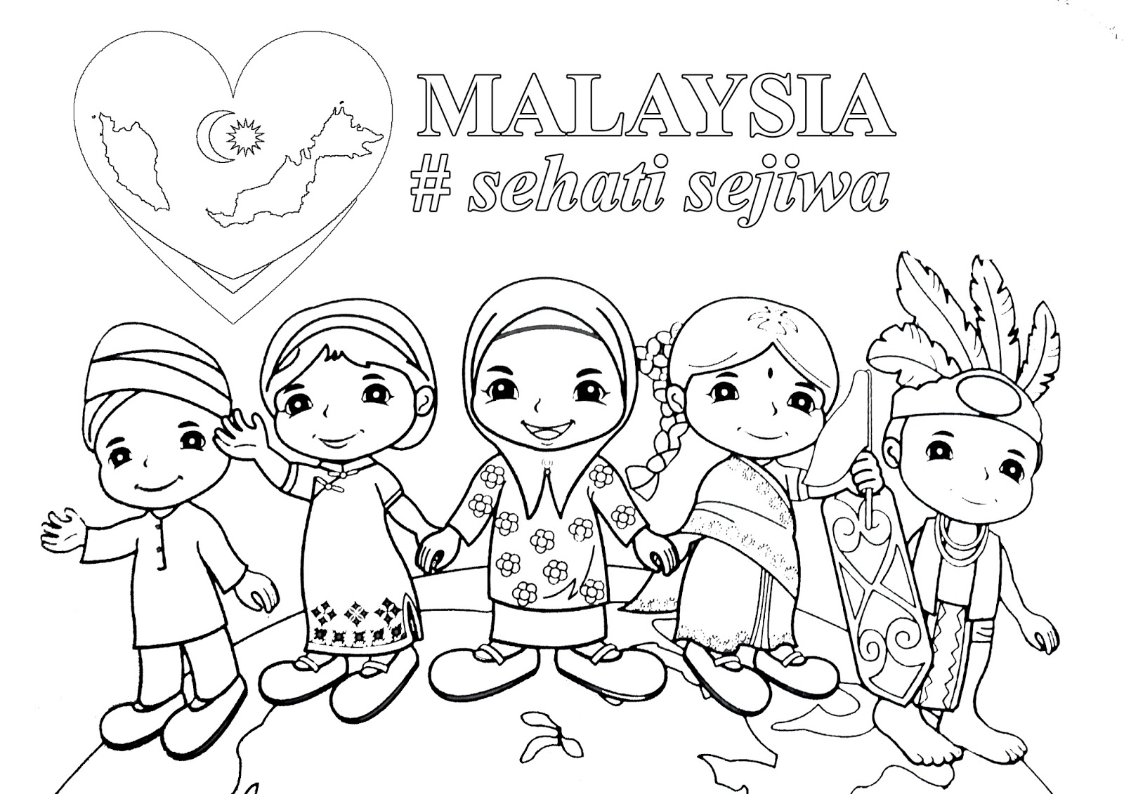 Poster Mewarna - Malaysia - Sehati Sejiwa - Gambar Mewarna