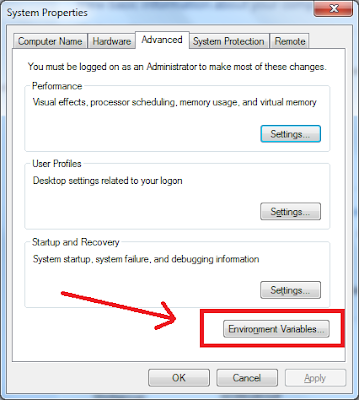 Opening the Environment Variables Window from the System Properties window