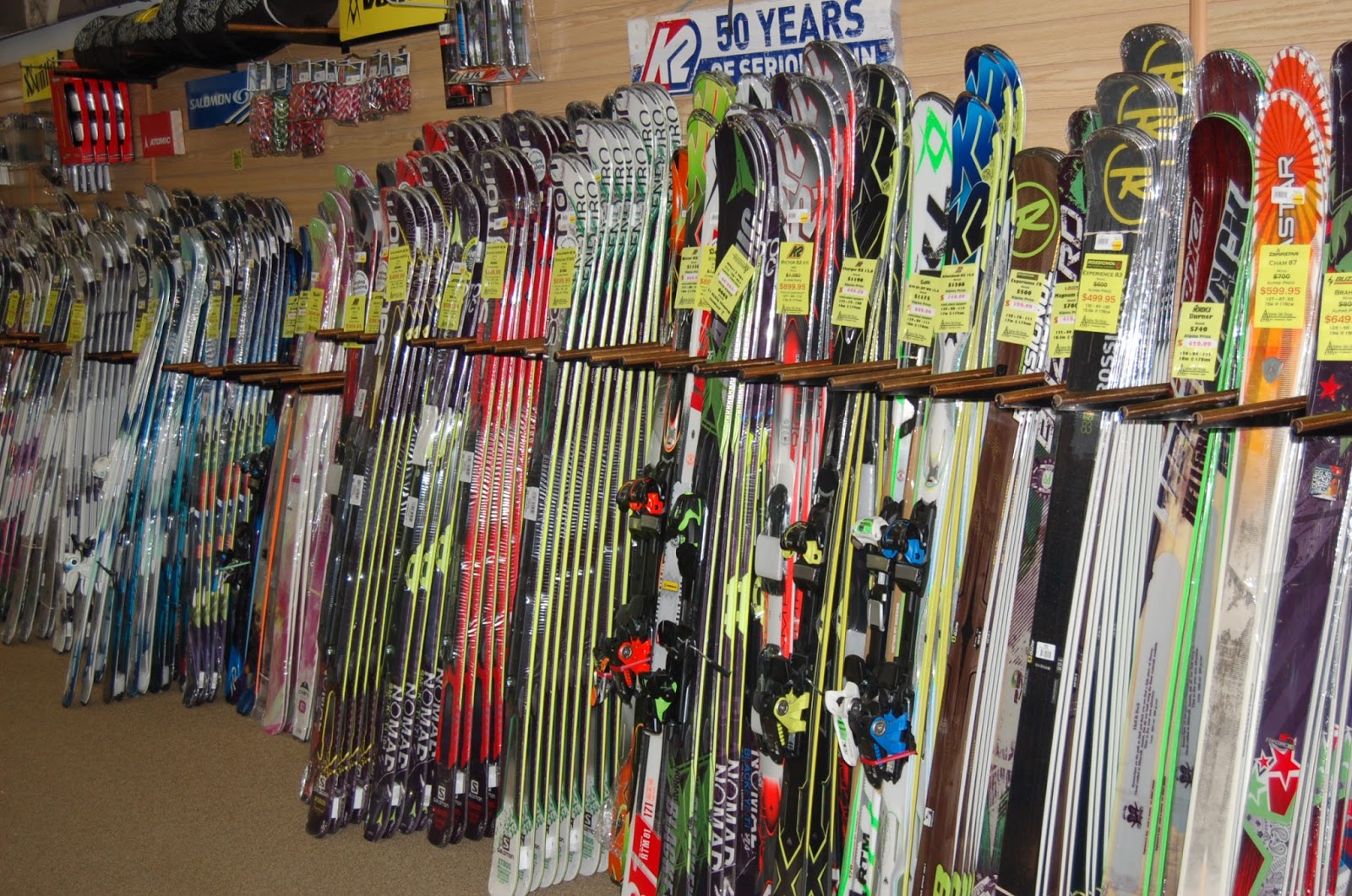 Alpine Ski Shop Daily Drops Ski wall is all set up. Stop in for some