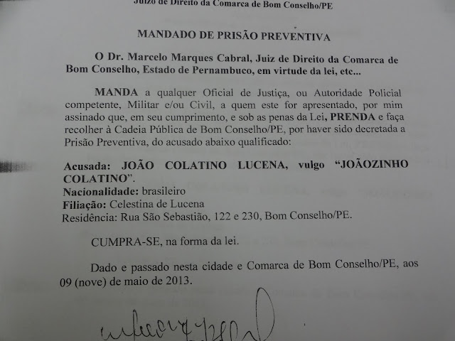 POLICIA DE BOM CONSELHO CUMPRE MANDADO DE PRISÃO