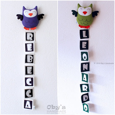 Name banner with owl, felt, Oby's Handmade