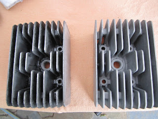 Cylinder heads Yamaha RD125 1974 before and after sandblasting