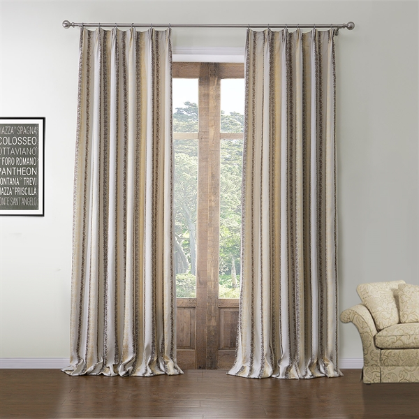 Energy Saving Curtain Modern Jacquard Beige Stripe Custom Curtian - 574 ( One Panel ) 