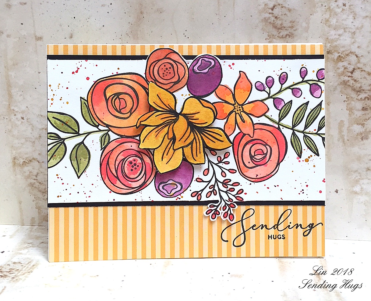 Sending hugs sketched flowers