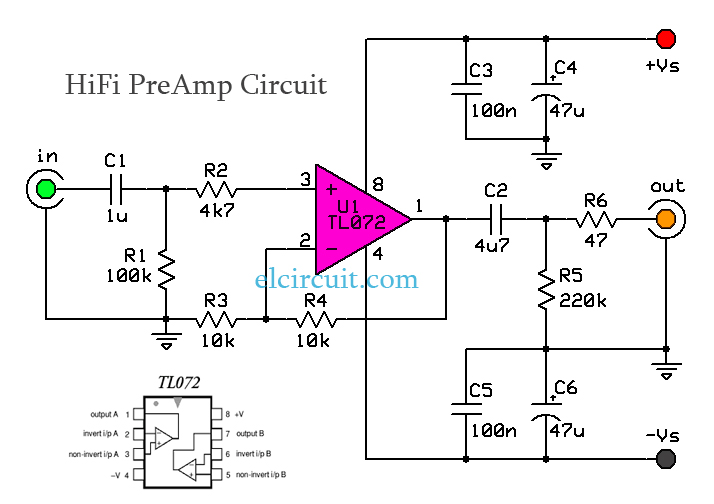 HiFi Audio PreAmp Circuit TL072 - Electronic Circuit