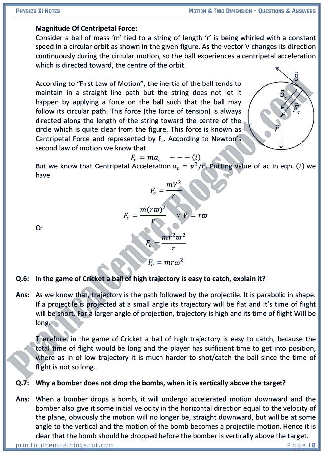 motion-and-two dimension-questions-and-answers-physics-xi