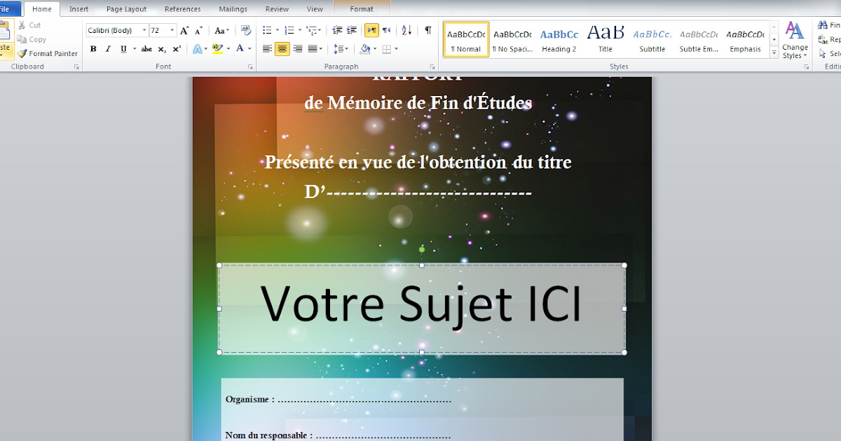Exemple de premiere page de rapport de stage Word