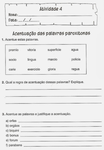 Atividades de Português para o 3º, 4º e 5º ano para imprimir