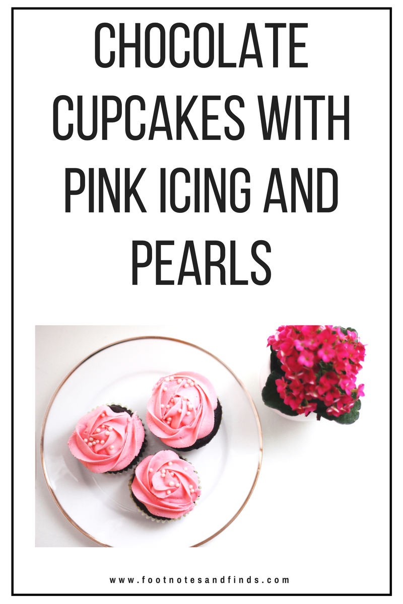 chocolate cupcakes with pink icing and pearls chocolate cupcakes with pink icing and pearls
