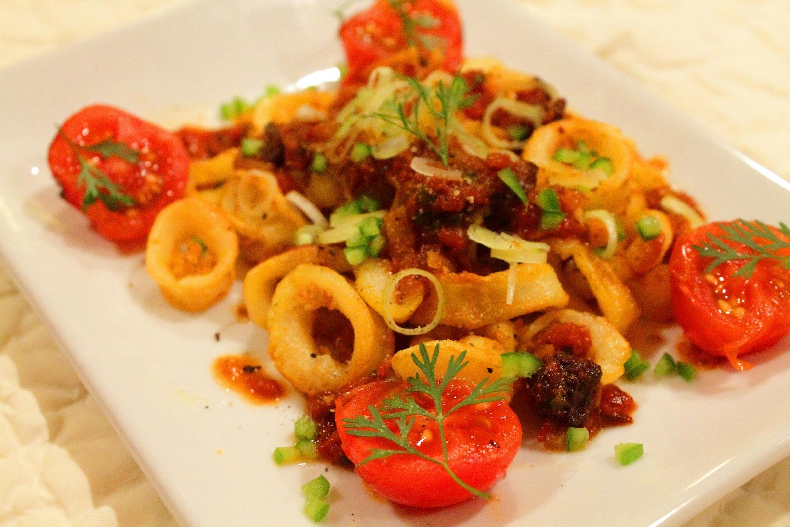 Calamari with Roasted Tomato Chipotle Sauce by Steven Dolby