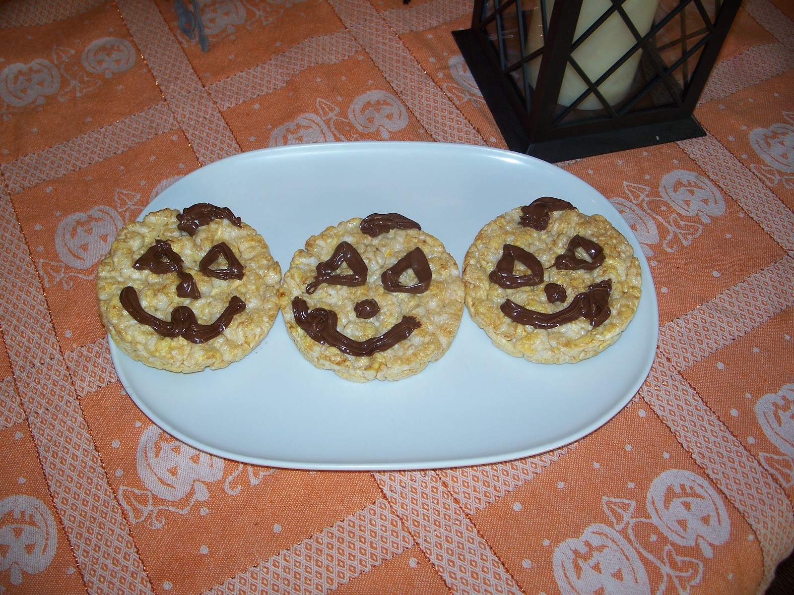 Feeding the Masses Caramel Corn Rice Cake Jack O'Lantersn