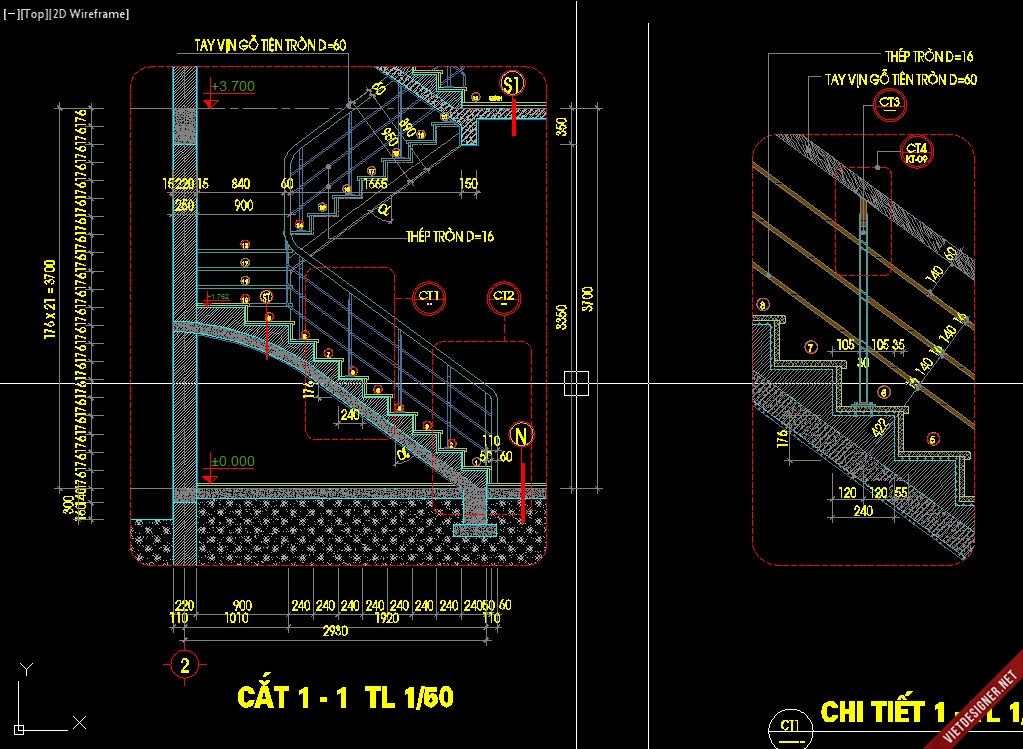 Thiết Kế Nha Biệt Thự Chia Sẻ Cac Bản Vẽ Mặt Cắt Chi Tiết Cầu Thang đầy đủ