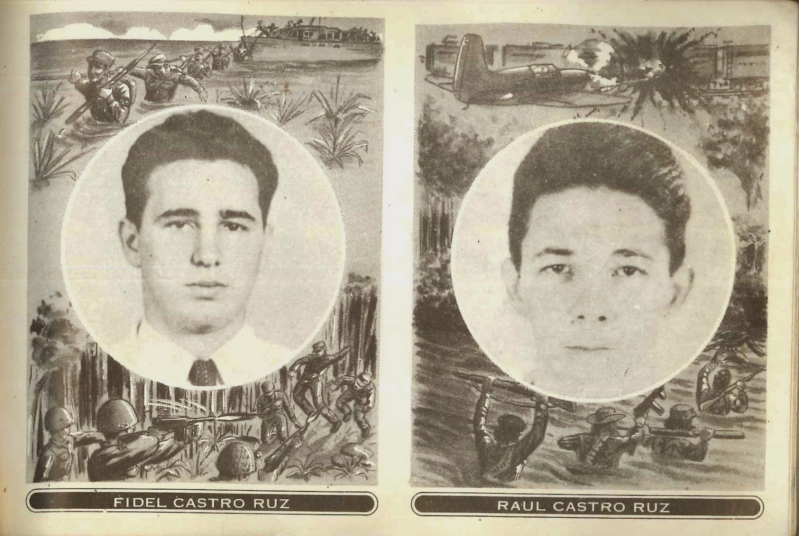 Side by side photographs fo Fidel Castro Ruz and Raul Castro Ruz.