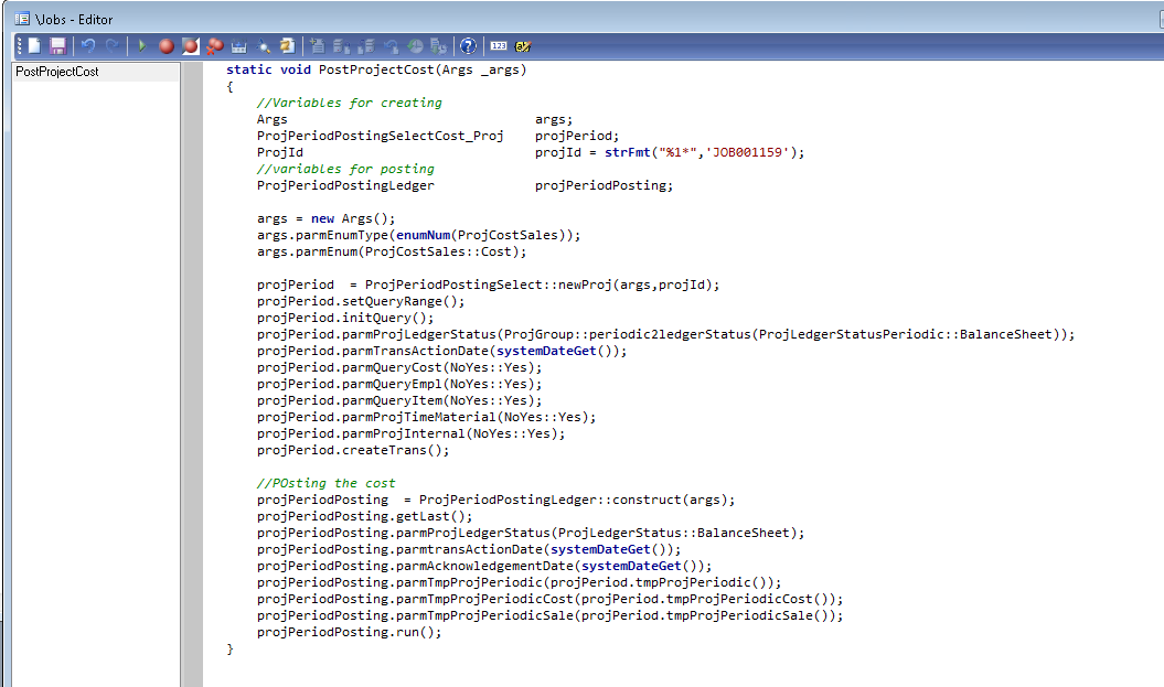 Dynamics AX Concoction: AX2012 : Post costs for a project using X++ code
