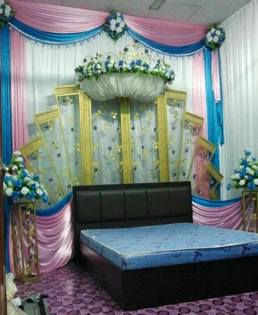 Bridal D Ina Pengantin Set Hiasan Bilik Bidar Besi Kipas Warna Tema Pink Biru Tekois Putih