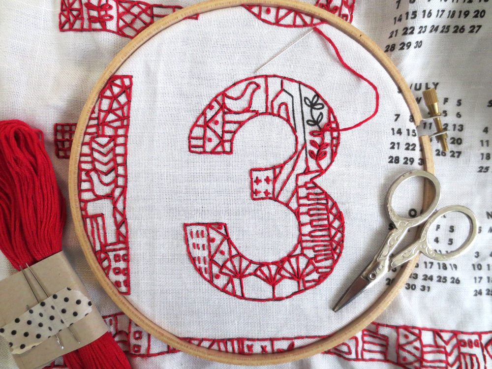 CuriousDoodles Product Release 2013 Tea Towel Embroidery Calendar Kit