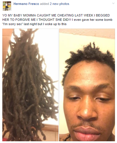 Lady cuts off her baby daddy's dreads while he slept because she caught ...