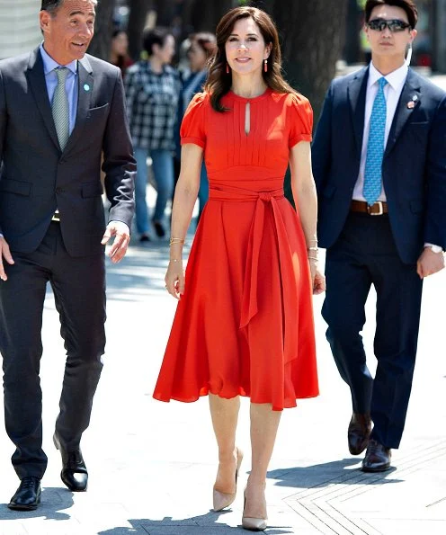 Crown Princess Mary wore a silk midi dress by Marc Jacobs