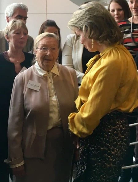 Queen Mathilde of Belgium visited ASD (Aide et soins a domicile) Home Care Center in Jambes, Namur. Natan Dress