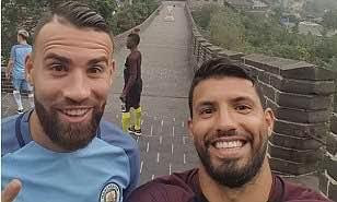 3 Kelechi Iheanacho, Sergio Aguero and Man city players visit Great Wall of China to show off new jerseys (photos)