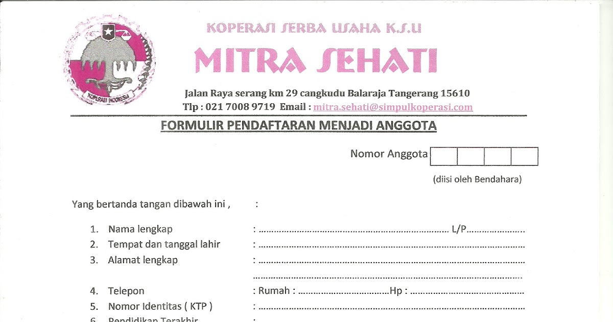 "KOPERASI MITRA SEHATI": FORMULIR PENDAFTARAN ANGGOTA BARU