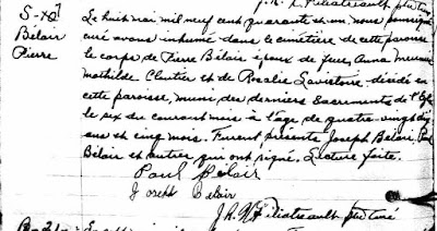 Pierre Belair burial record