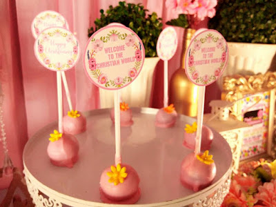 Flower / Light Pink Christening Dessert Buffet